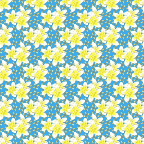 Impresión Floral Linda Abstracta Colores Azul Blanco Amarillo Brillante Hermosa — Vector de stock