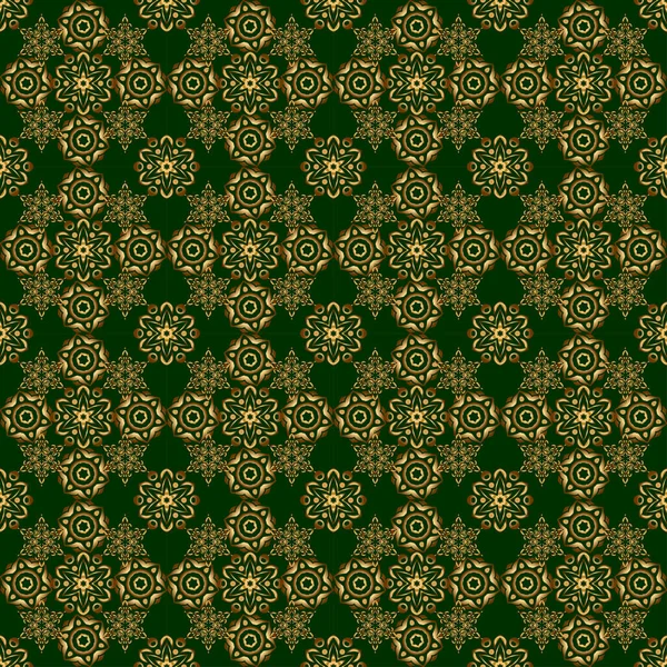 Зелений Золотий Вінтажний Орнамент Безшовний Візерунок Друку Текстилі Або Папері — стоковий вектор