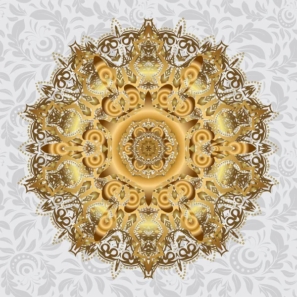 Mandala Doré Tiré Main Sur Fond Gris Profil Vectoriel Abstrait — Image vectorielle