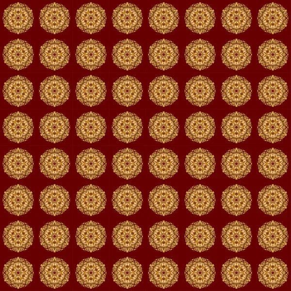 Vektorová Ilustrace Zlatá Hvězda Třpytu Abstraktní Mandala Červeném Pozadí — Stockový vektor