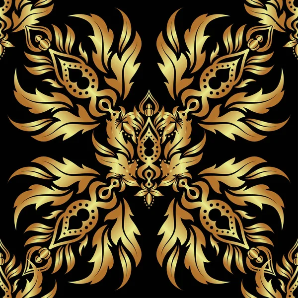 Black Gold Vintage Ornament Seamless Pattern Printing Textile Paper — Stock Vector