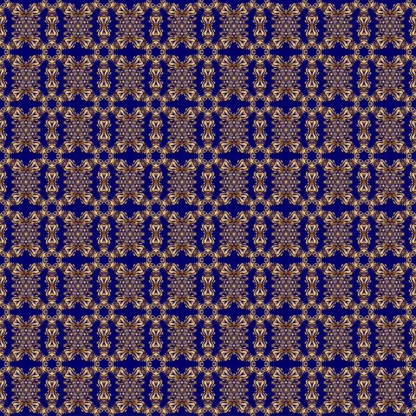 Blauw Goud Vintage Ornament Naadloos Patroon — Stockvector