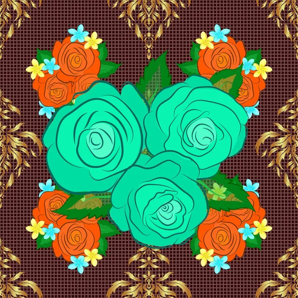 Όμορφη Διανυσματική Υφή Απρόσκοπτη Μοτίβο Χαριτωμένα Τριαντάφυλλα Και Πράσινα Φύλλα — Διανυσματικό Αρχείο
