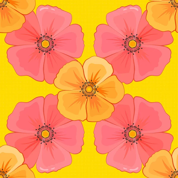 Şirin Vektör Kozmos Çiçekleri Baskısı Vektör Çizimi Sarı Arka Planda — Stok Vektör