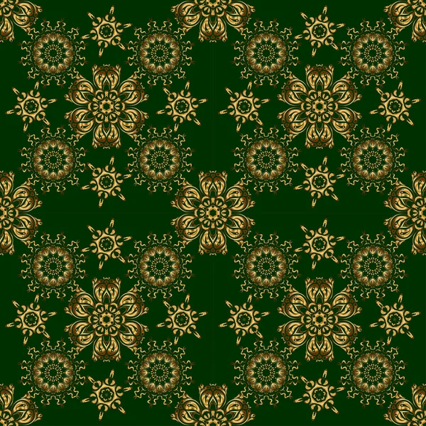 緑の背景に伝統的な装飾 シームレス古典的なベクトル黄金のパターン — ストックベクタ