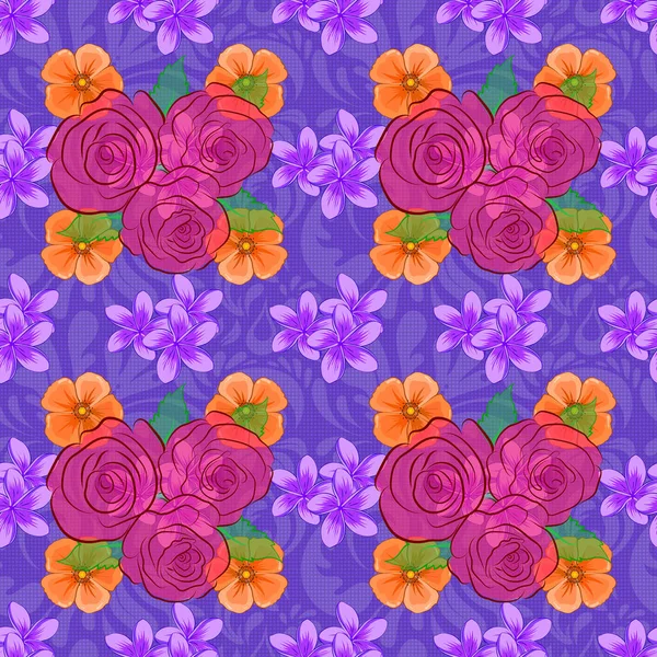 Flores Rosa Decorativa Hojas Verdes Que Repiten Patrón Ilustración Vectores — Vector de stock