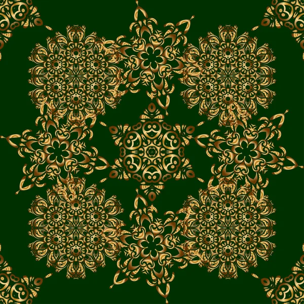 Green Golden Textile Print Islamic Vector Design Seamless Pattern Oriental — Stock Vector