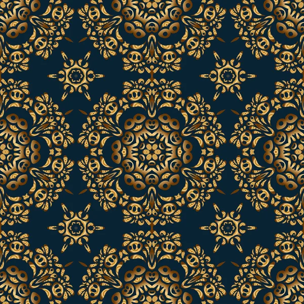 Niebieski Złoty Ornament Vintage Płynny Wzór Drukowania Tekstyliach Lub Papierze — Wektor stockowy