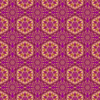 Pembe ve altın renkli süsler. Tekstil ya da kağıda yazdırmak için kusursuz desen.