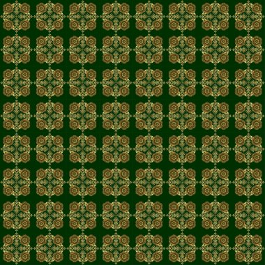Duvar kâğıdı barok, yeşil ve altın renkli pürüzsüz raster arka plan. Altın pürüzsüz desen.