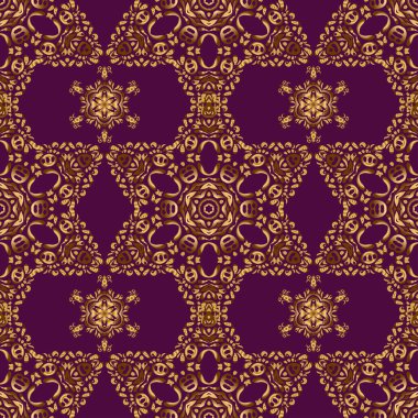 Pembe ve altın renkli süsler. Tekstil ya da kağıda yazdırmak için kusursuz desen.