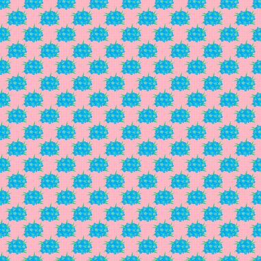 Şekillendirilmiş unutma beni çiçekleri ile kusursuz desenli mavi, yeşil ve sarı renkte. Raster illüstrasyonu.