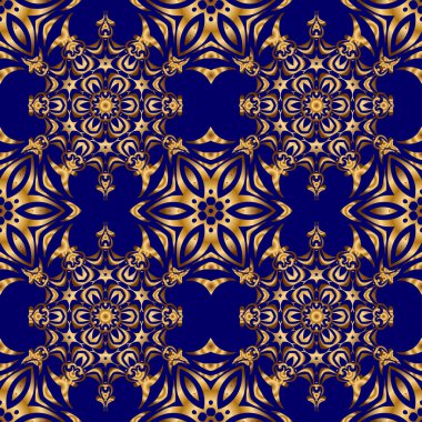 Mavi ve altın renkli süsler. Tekstil ya da kağıda yazdırmak için kusursuz desen.