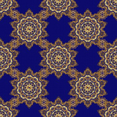 Mavi ve altın renkli süsler. Tekstil ya da kağıda yazdırmak için kusursuz desen.