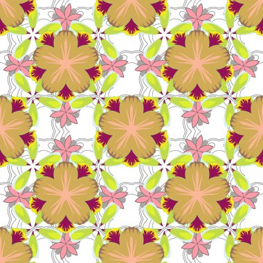 Küçük çaplı çiçeklerdeki basit, pürüzsüz vektör deseni. Yeşil, beyaz ve sarı renkli küçük çiçekler. Çiçeksiz arka plan imalat, duvar kağıtları ve yapıştırma kitabı.