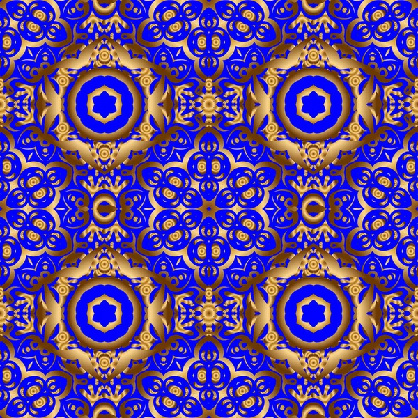 蓝色和金色几何矢量无缝图案 抽象背景 — 图库矢量图片