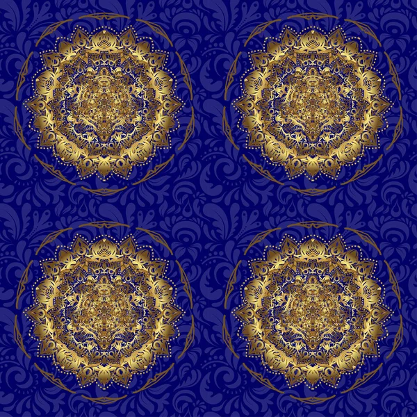 青と金の幾何学的ベクトルのシームレスなパターン 抽象的な背景 — ストックベクタ