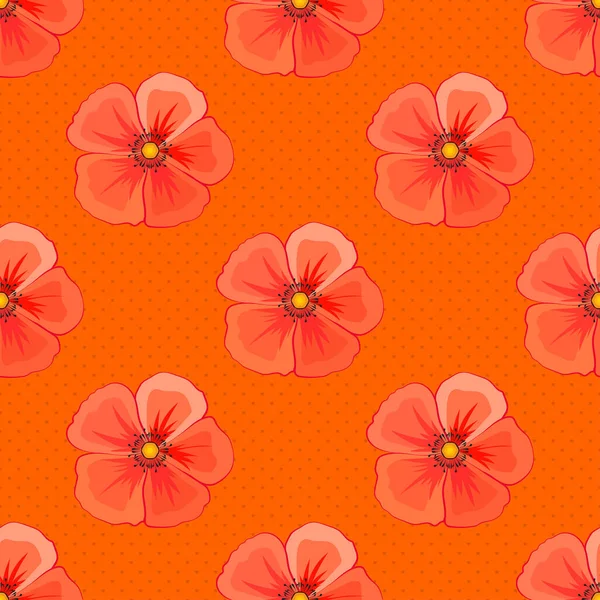 Seamless Vector Pattern Orange Red Gray Colors Cute Cosmos Flowers — Stock Vector
