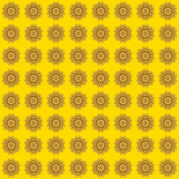 Gold Mandala Muster Arabischer Hintergrund Vintage Dekorative Ornamente Auf Gelbem — Stockvektor