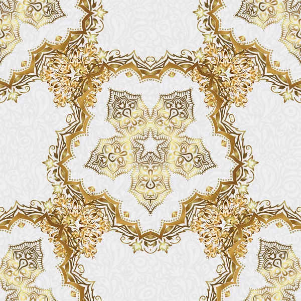 Бесшовный Рисунок Векторных Золотых Элементов Сером Фоне — стоковый вектор