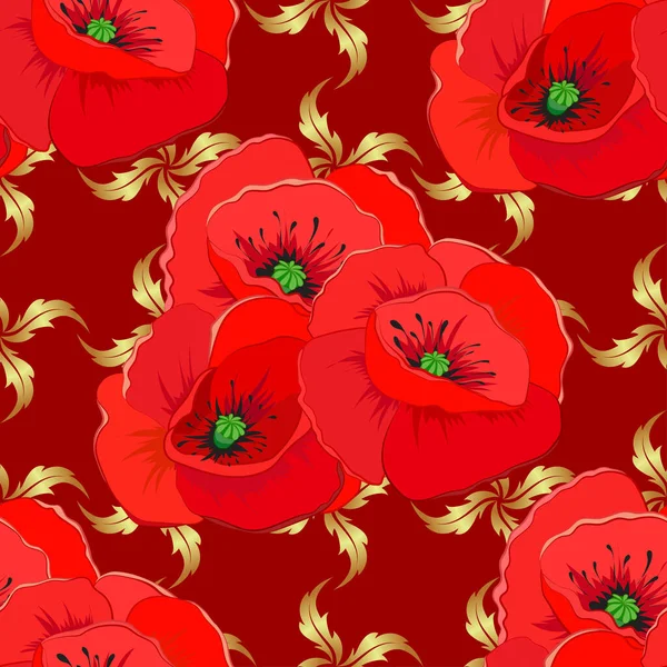Cute Wektor Maku Kwiaty Wydrukować Ilustracja Wektora Kwiat Vintage Bezszwowy — Wektor stockowy