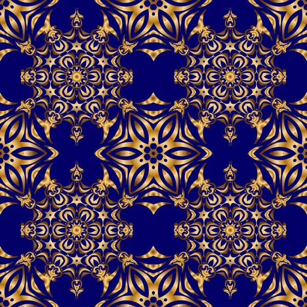 Ornamento Vintage Azul Dourado Padrão Sem Costura Para Impressão Têxteis — Vetor de Stock