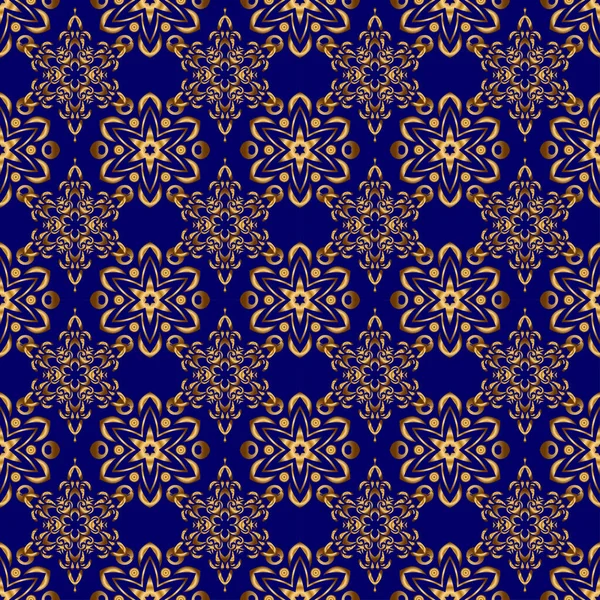 Ornement Vintage Bleu Doré Motif Sans Couture Pour Impression Sur — Image vectorielle