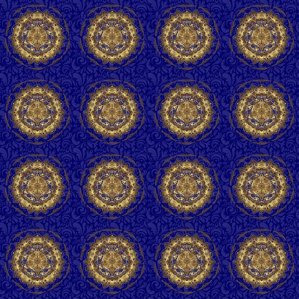 Blauw Gouden Vintage Ornament Naadloos Patroon Voor Het Bedrukken Textiel — Stockvector