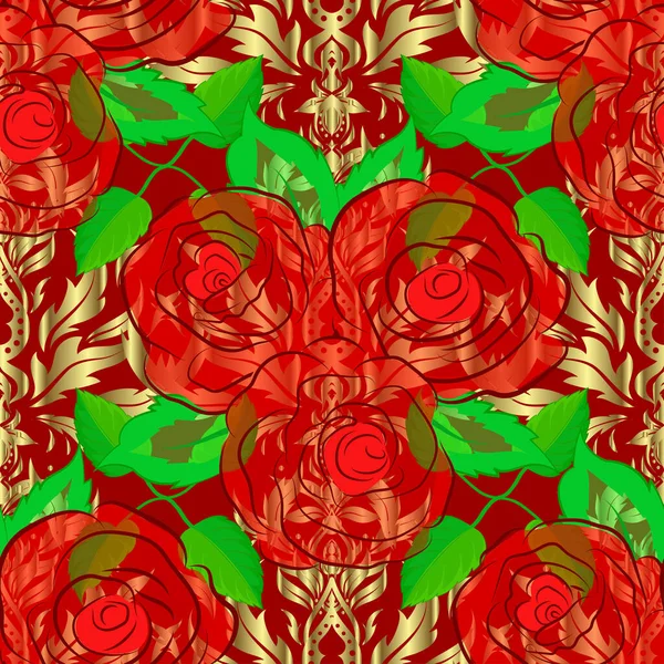 Helle Malerei Inspirierte Rosenblütendruck Vektornahtloser Hintergrund Schöne Aquarellrosenblüten Und Grüne — Stockvektor