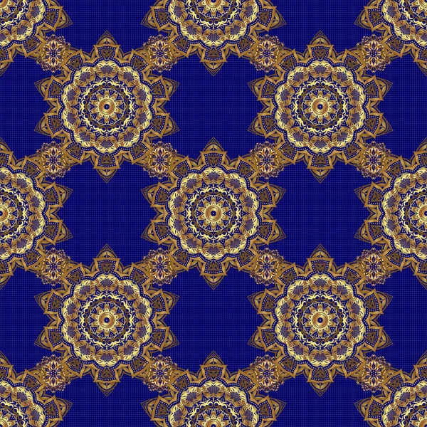 Blue Golden Vintage Ornament Seamless Pattern Printing Textile Paper — Stock Vector