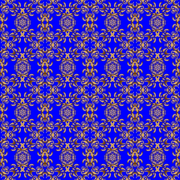 Ornement Vintage Bleu Doré Motif Sans Couture Pour Impression Sur — Image vectorielle