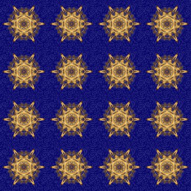 Mavi ve altın renkli süsler. Tekstil ya da kağıda yazdırmak için kusursuz desen.