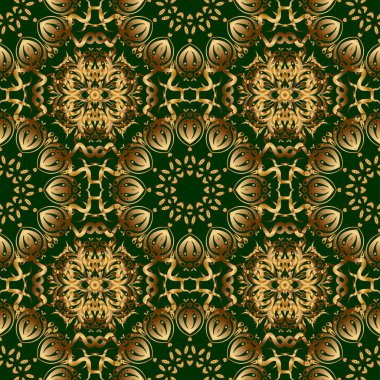 Laconic düğün kartı yeşil arka planda vektör altından süsleme ile süslenmiş. Basit bir tasarım ile duyuru kartı. Dantel damaske desenli klasik davet örneği kusursuz desen.