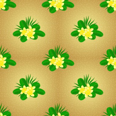 Bej, yeşil ve sarı renklerde çiçek motifleri olan soyut zerafet deseni. Dekoratif tesisat çiçekleri tekrar eden desenler. Vektör illüstrasyonu.