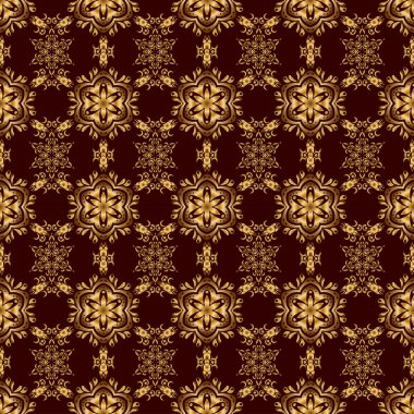 Kahverengi arka planda altın bir doku. Altın süslemeli, pürüzsüz bir desen..