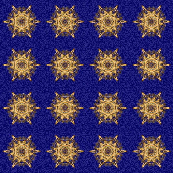 Adorno Vintage Azul Dorado Patrón Sin Costura Para Imprimir Textil — Archivo Imágenes Vectoriales