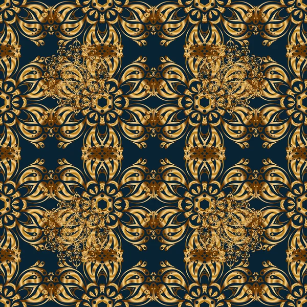 Blauer Und Goldener Vintage Ornament Nahtloses Muster Für Den Druck — Stockvektor
