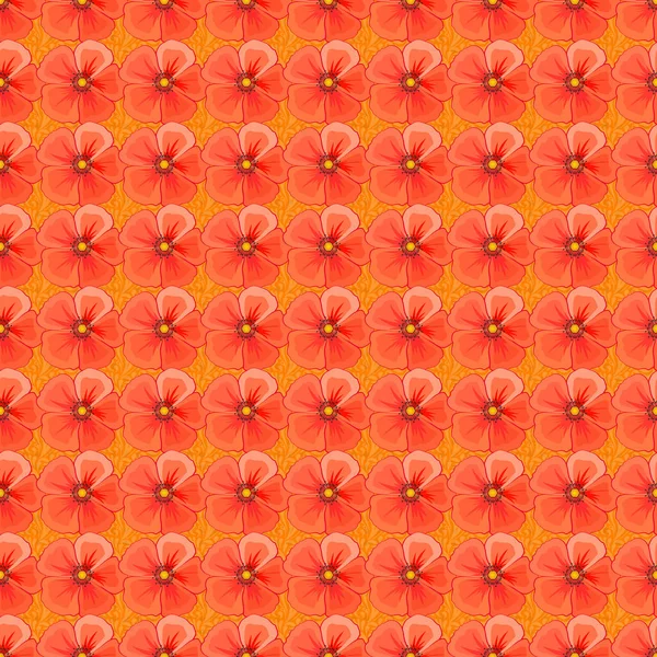 在橙色背景上的古老的抽象矢量植物无缝图案 将弯曲典雅的宇宙花朵 树叶和卷轴交叉在一起 形成阿拉伯风格的抽象花卉装饰 — 图库矢量图片