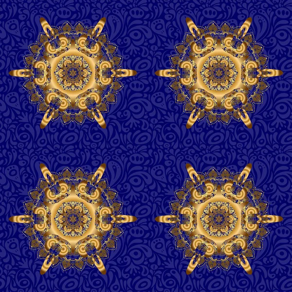 ブルーとゴールドのヴィンテージの装飾 織物や紙に印刷するためのシームレスなパターン — ストックベクタ