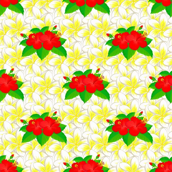 Papel Primaveral Con Flores Abstractas Plumeria Sobre Fondo Verde Modelo — Vector de stock