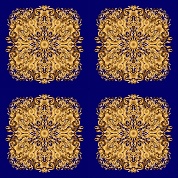 Zlatý Modrý Abstraktní Ornamentální Vzor — Stockový vektor