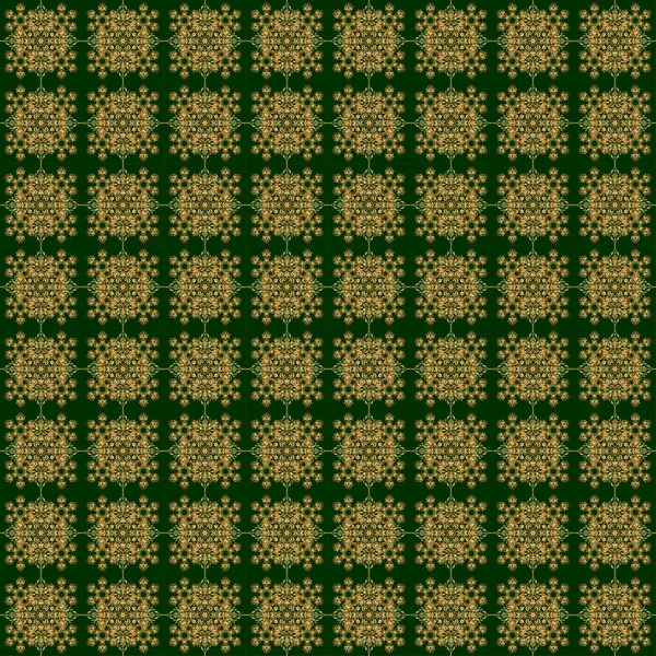 Зеленый Золотой Винтажный Орнамент Бесшовный Рисунок Печати Текстильной Бумажной — стоковый вектор