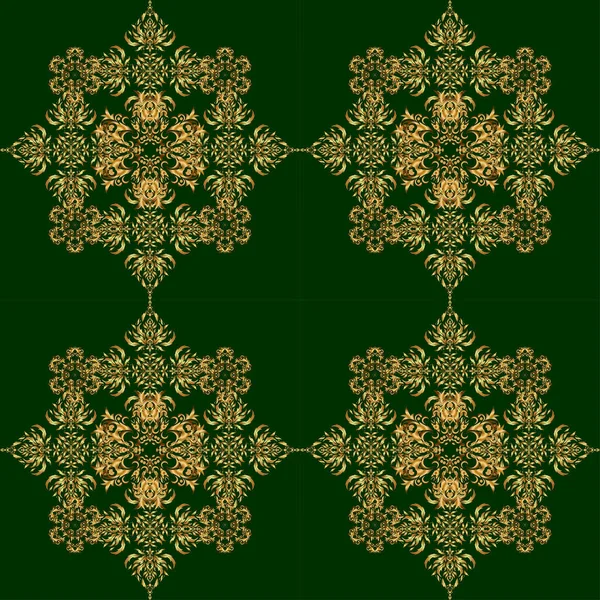 Padrão Ornamental Abstrato Dourado Verde —  Vetores de Stock