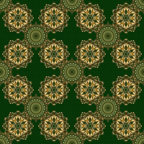 金色と緑色の抽象的な装飾パターン — ストックベクタ