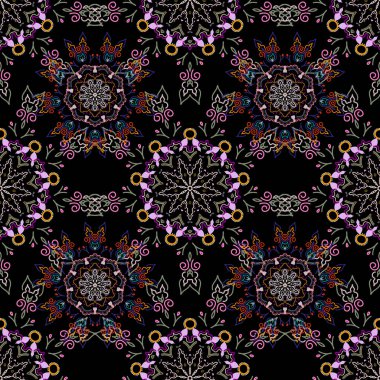 Şatafatlı klasik süs, duvar kağıtları, baskı, tekstil veya kumaş için kraliyet Victoria dönemi dokusu. Vektör çizimi. Barok klasik çiçek desenleri turuncu ve pembe renklerde..