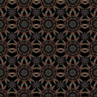 Vektör kusursuz desen. Süslü sınır. Kusursuz kumaş deseni, klasik duvar kağıdı, gri, kahverengi ve kırmızı arka planda..