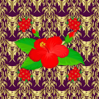 Vektör amber çiçeği pürüzsüz deseni mor, nötr ve sarı renklerde.