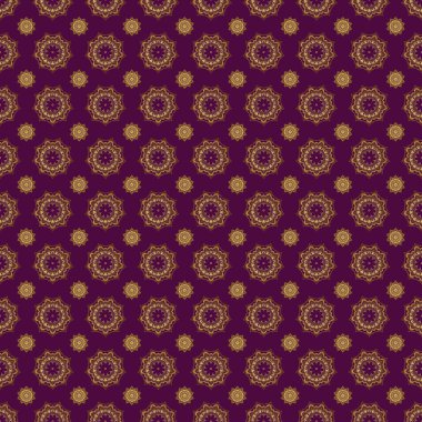 Klasik İspanyol kumaşı süsü. Altın ve mor renklerde kusursuz çiçek seramikleri..