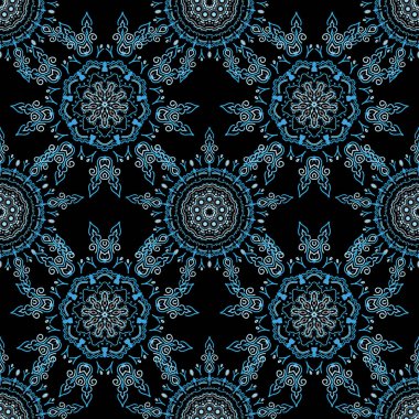 Vektör mavi ve yeşil ipek dantel çiçek süsü. Düğün törenleri, yıldönümleri, partiler, etkinlikler için karmaşık bir dekorasyon..