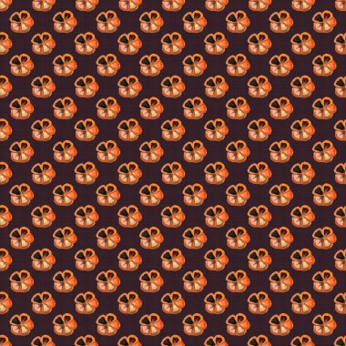 Turuncu, siyah ve kahverengi renklerde sevimli kozmos çiçekleriyle kusursuz desen. Vektör illüstrasyonu.